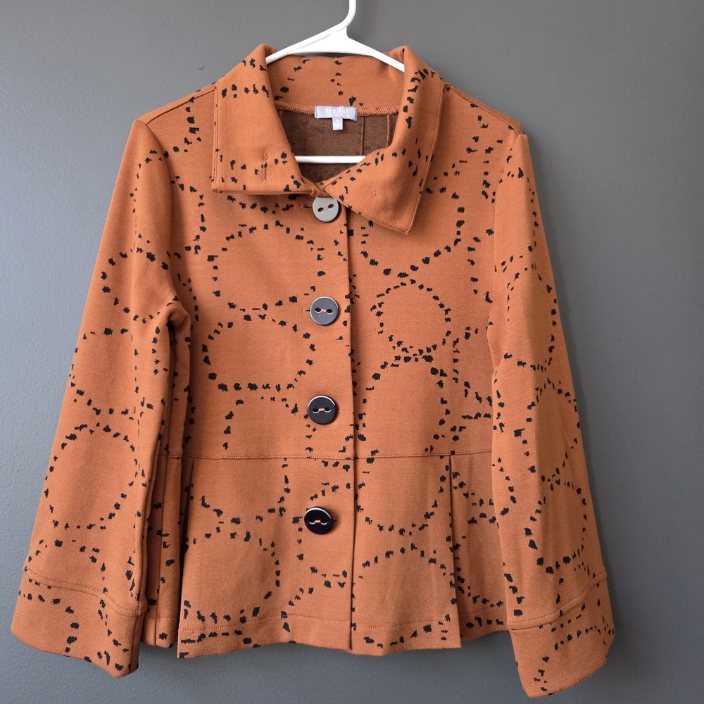 Habitat Circle Knit Retro Jacket Women's Size XS‎ Brown Button Front Fall Casual
